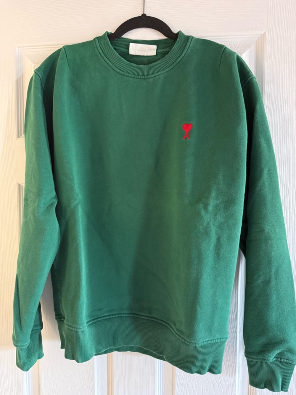 Ami Green Crewneck Sweater with Red Heart Logo
